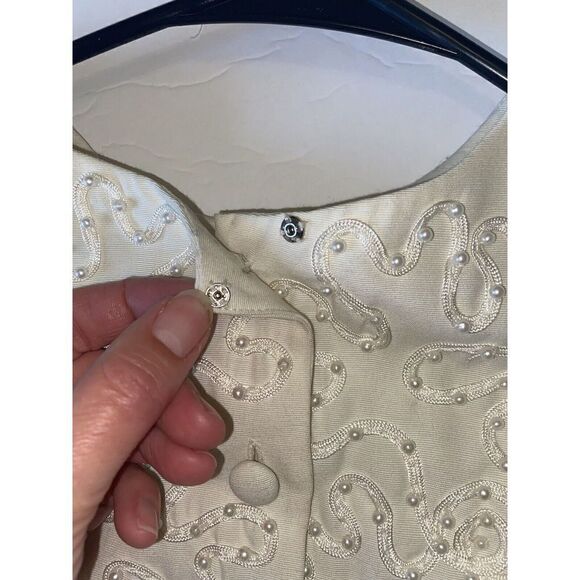 Vnt Sarah Elizabeth Dress Crew Neck Beaded Pearl Button Shoulder Pads 10 Petite - Picture 8 of 16